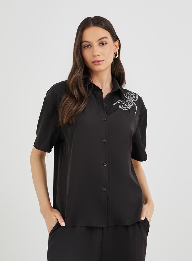 Take Two Styli Embroidered Short Sleeve Shirt and Pants Co-Ords - Image 2