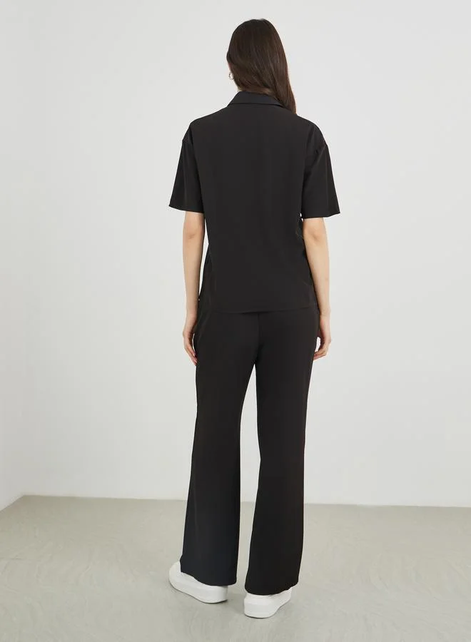Take Two Take Two Embroidered Short Sleeve Shirt and Pants Co-Ords
