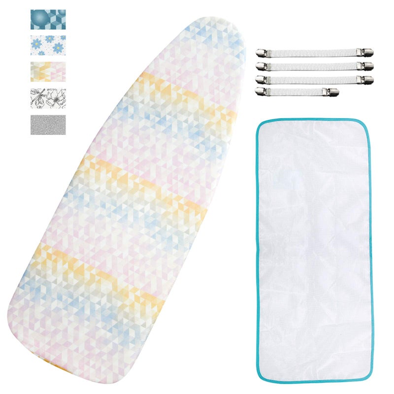 ExtraWide Ironing Board Cover and Pad Replacement with Scorch and Stain Resistant Thick Padding and Elasticized Edge 18 x 49 Ironing Board Covers 4 Fasteners and 1 Protective Scorch Mesh Cloth