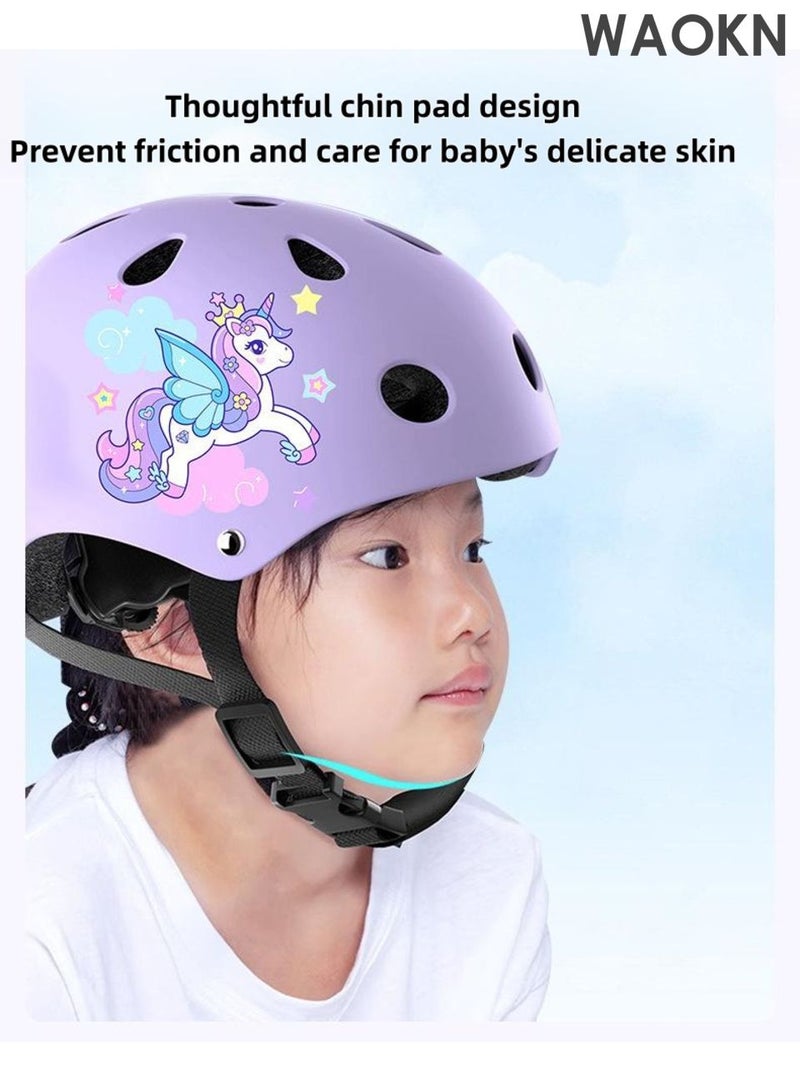 WAOKN Kids Helmet And Pad Set ,7 In 1 Adjustable Safety Toddler Helmet ,Kids Bike Helmet Protective Gear Set For Scooter Skateboard Roller Skating Cycling 2 to 14 Years,Thick protection, comfortable and breathable,purple. - Image 3