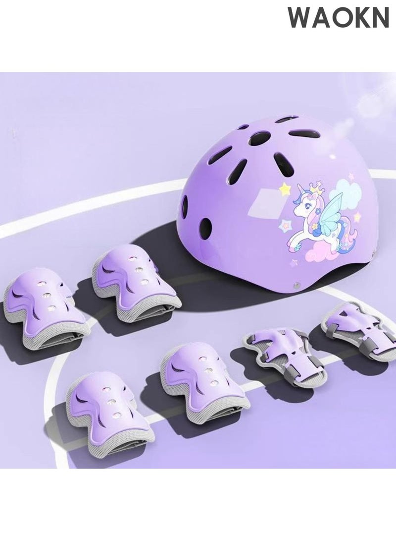 WAOKN Kids Helmet And Pad Set ,7 In 1 Adjustable Safety Toddler Helmet ,Kids Bike Helmet Protective Gear Set For Scooter Skateboard Roller Skating Cycling 2 to 14 Years,Thick protection, comfortable and breathable,purple. - Image 1