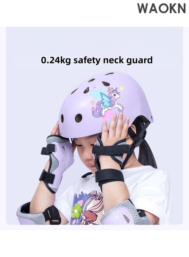 WAOKN Kids Helmet And Pad Set ,7 In 1 Adjustable Safety Toddler Helmet ,Kids Bike Helmet Protective Gear Set For Scooter Skateboard Roller Skating Cycling 2 to 14 Years,Thick protection, comfortable and breathable,purple. - Image 5