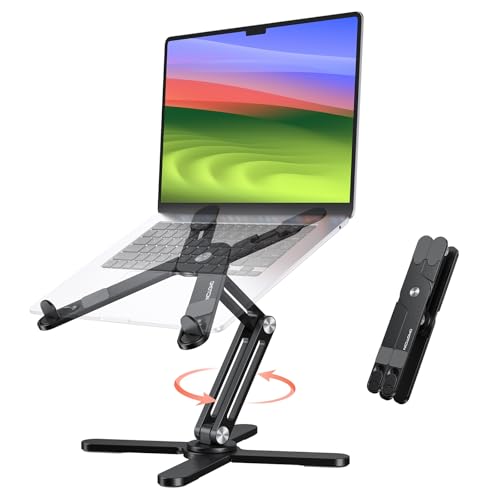 OMOTON 360 Rotating Laptop Stand Riser for Desk Ergonomic Foldable Computer Stand Adjustable Height Angles for Collaborative Work Easy Storage Fit MacbooksAll Laptops up to 16 inches Black - Image 1