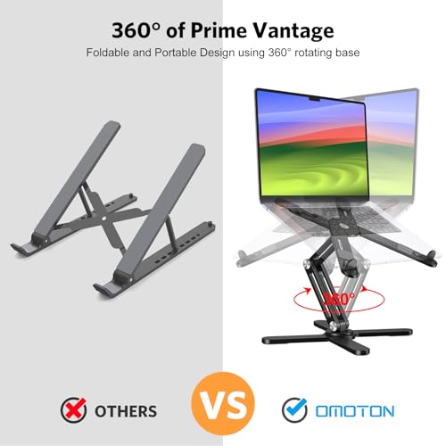 OMOTON 360 Rotating Laptop Stand Riser for Desk Ergonomic Foldable Computer Stand Adjustable Height Angles for Collaborative Work Easy Storage Fit MacbooksAll Laptops up to 16 inches Black - Image 3