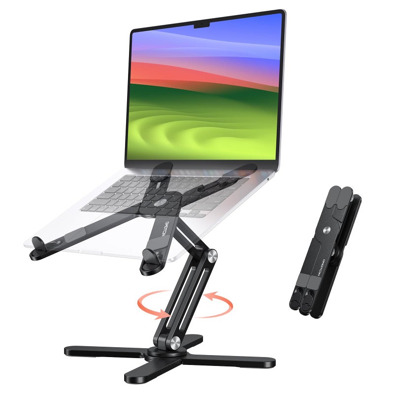 OMOTON 360 Rotating Laptop Stand Riser for Desk Ergonomic Foldable Computer Stand Adjustable Height Angles for Collaborative Work Easy Storage Fit MacbooksAll Laptops up to 16 inches Black - Image 2