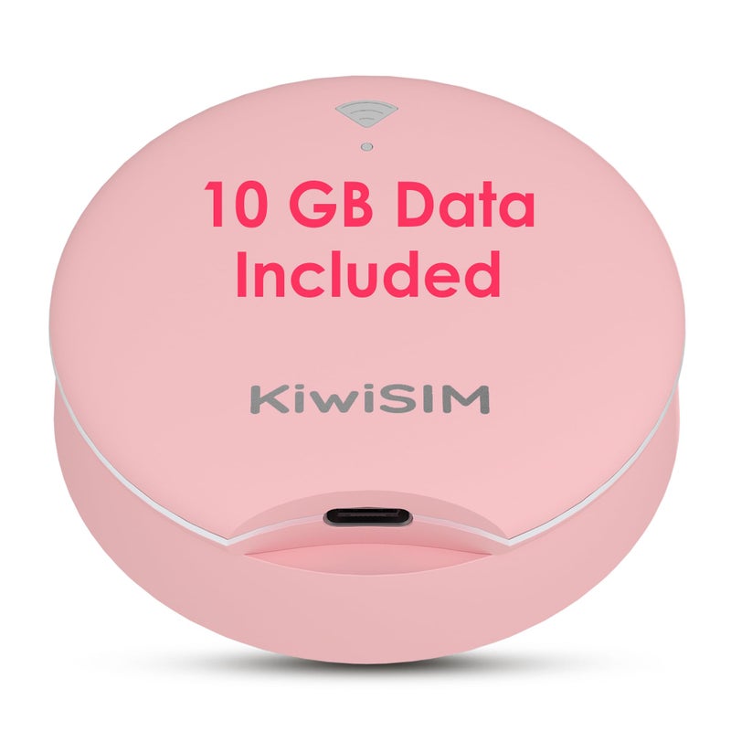 KiwiSIM 4G LTE Mobile Hotspot, Portable WiFi 6 Device with 10GB Data for 30 Days, Compatible with AT&T, T-Mobile, Verizon, No Contract, Pay as You Go, UFO Shape Design, Pink - Image 1
