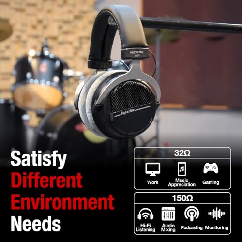 Superlux HD 330PRO, 32 ohms, Over-Ear Headphones, Professional Semi-Open Wired Headphones with 40mm Neodymium Drivers and Solid Bass, 3.5/6.3mm Jack Adapter for Smartphone, Tablets, Laptops, Computer - Image 5