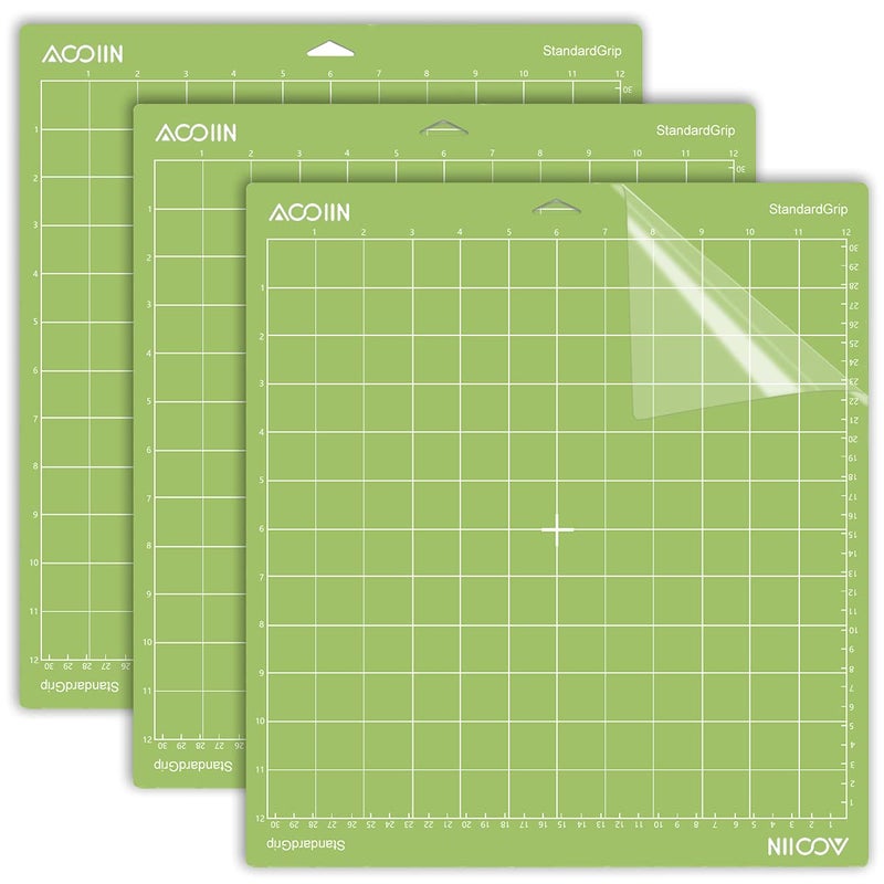 AOOIIN 12 x 12 inch StandradGrip Cutting Mat for Cricut Explore One/Air/Air 2/3/4/Maker/Maker 3/Maker 4 Adhesive Non-Slip Cut Mats Replacement Accessories for Cricut, 3 Pack - Image 1