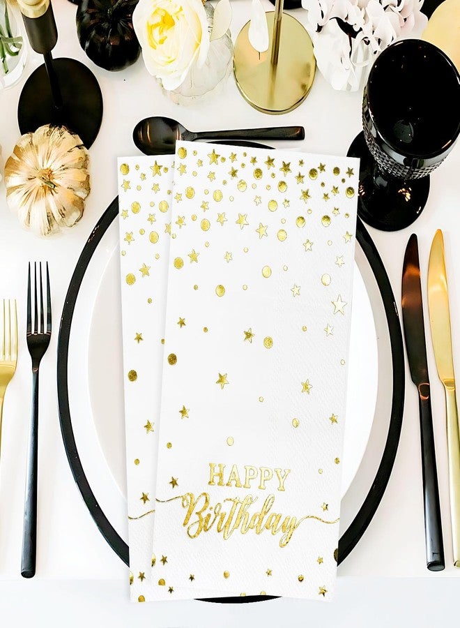 HEIPINIUYE 50 Pieces 3-ply Happy Birthday Napkins Disposable White and Gold Birthday Dinner Napkins Paper Napkins for Woman Man Birthday Party Bathroom Napkins Guest Disposable - Image 5