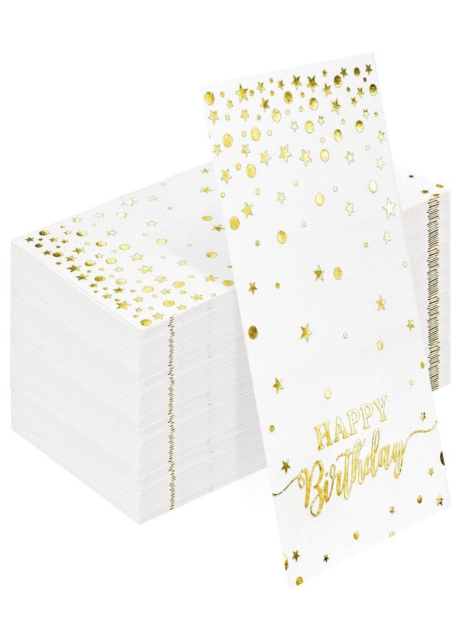 HEIPINIUYE 50 Pieces 3-ply Happy Birthday Napkins Disposable White and Gold Birthday Dinner Napkins Paper Napkins for Woman Man Birthday Party Bathroom Napkins Guest Disposable - Image 1
