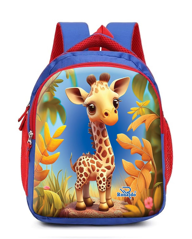 Ronaldo School Bag Giraffe Printed Casual Backpack for Kids Boys And Girls (Animal Print, Royel Blue) - Image 1