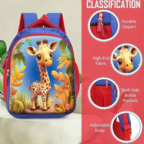 Ronaldo School Bag Giraffe Printed Casual Backpack for Kids Boys And Girls (Animal Print, Royel Blue) - Image 4