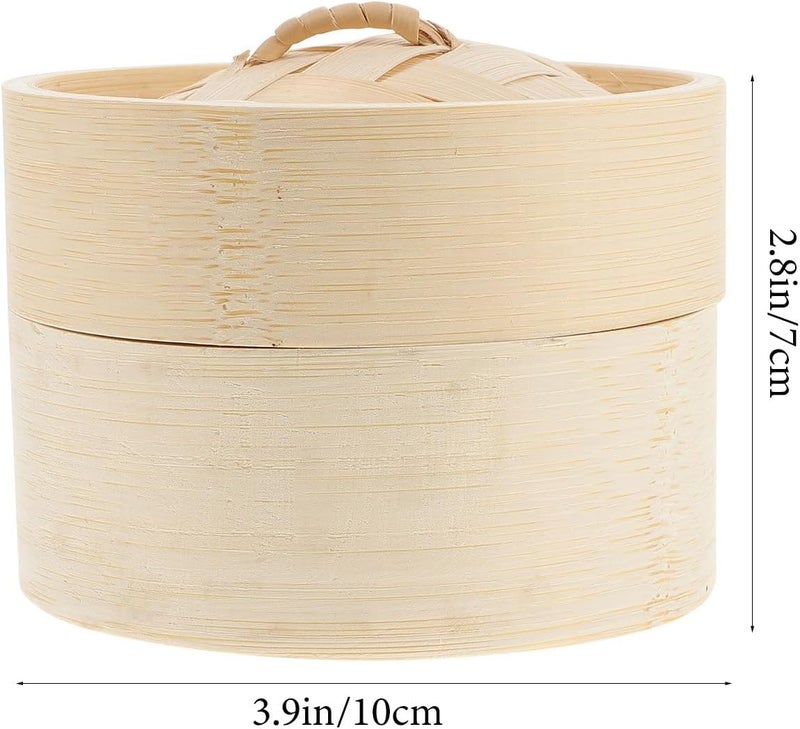 Healeved Natural Steamer Basket with Lid 10cm Cooking Tool for Steamed Buns and Dumplings Traditional Steaming Basket Set for Home Kitchen - Image 2