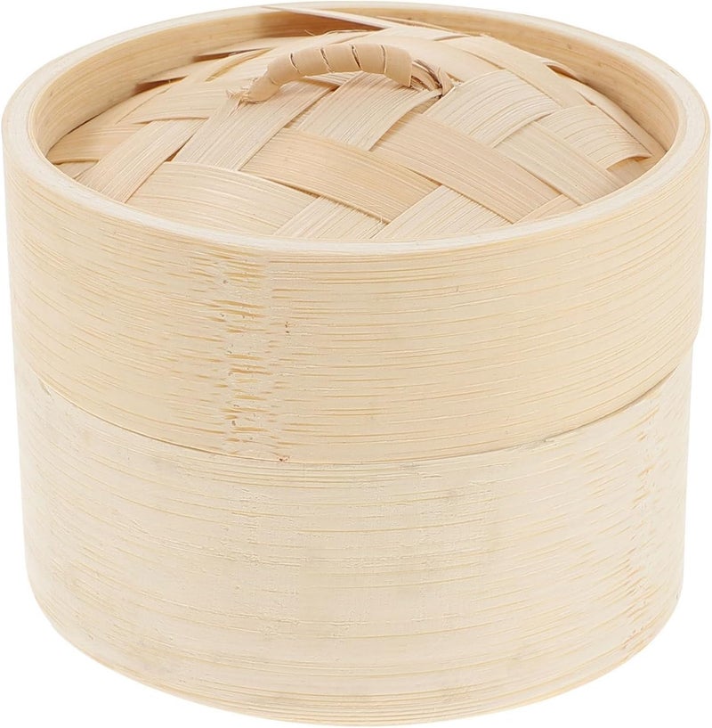 Healeved Natural Steamer Basket with Lid 10cm Cooking Tool for Steamed Buns and Dumplings Traditional Steaming Basket Set for Home Kitchen - Image 1