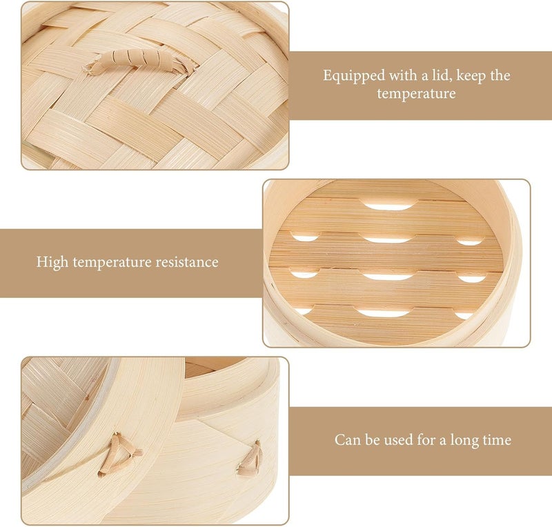 Healeved Natural Steamer Basket with Lid 10cm Cooking Tool for Steamed Buns and Dumplings Traditional Steaming Basket Set for Home Kitchen - Image 5