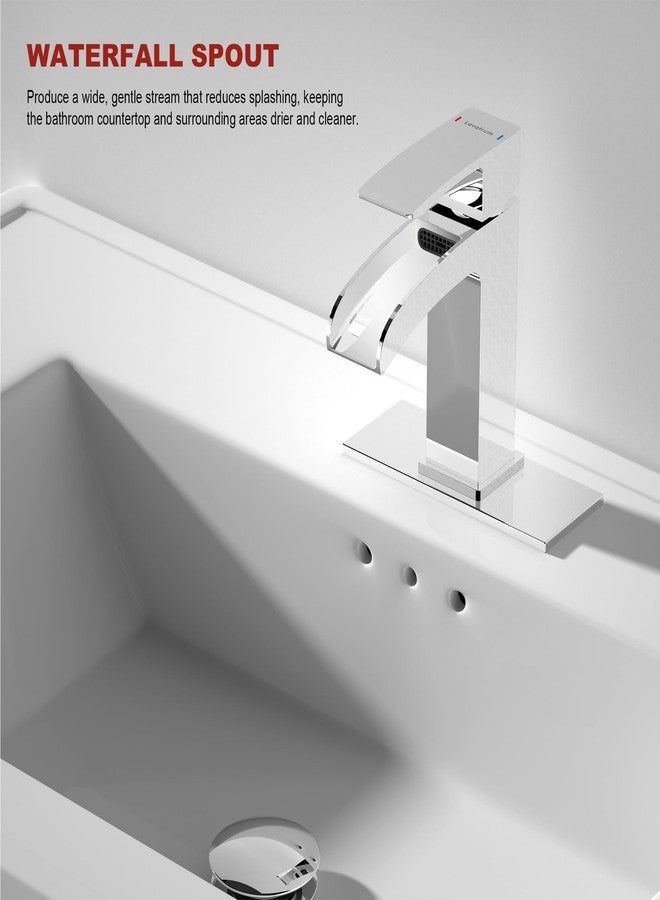 Lavatrum Polished Chrome Bathroom Faucet 1 Hole Waterfall, Vanity Faucet for Sink Single Handle Modern Mixer Tap with Pop-up Drain Stopper for Lavatory Farmhouse RV - Image 3