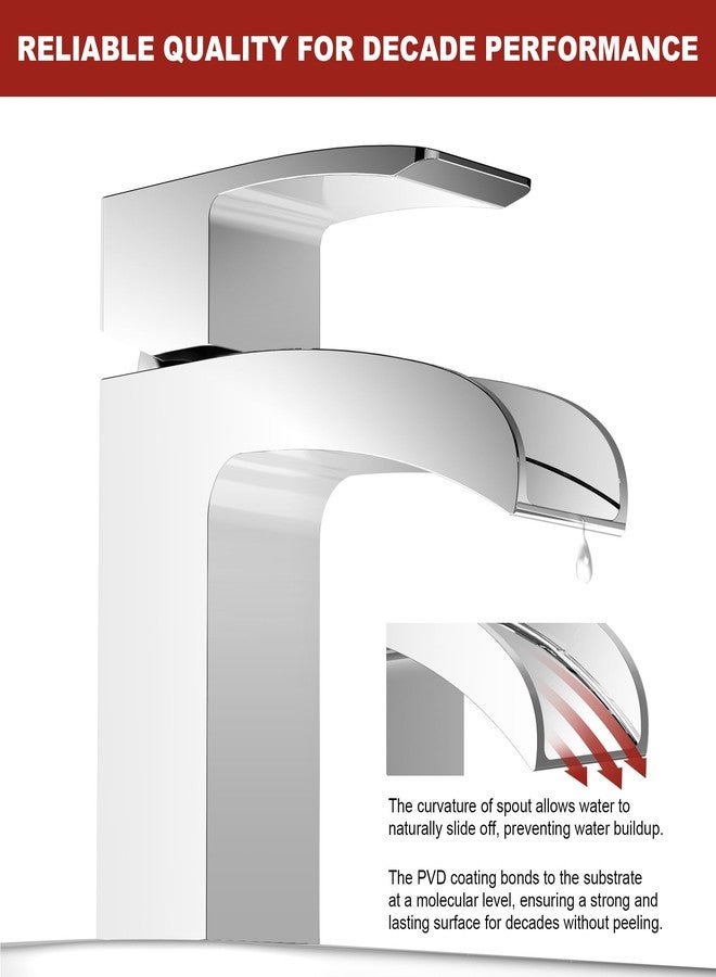 Lavatrum Polished Chrome Bathroom Faucet 1 Hole Waterfall, Vanity Faucet for Sink Single Handle Modern Mixer Tap with Pop-up Drain Stopper for Lavatory Farmhouse RV - Image 4