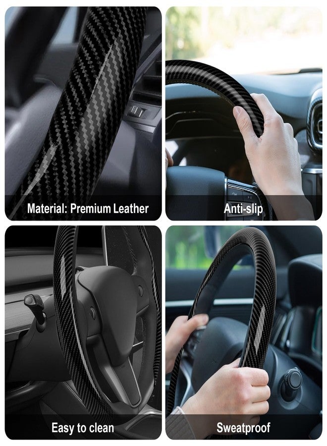frani Leather Steering Wheel Cover, Universal 15 Inch Premium Non-Slip Steering Wheel Cover Black Carbon Fiber Texture - Image 5