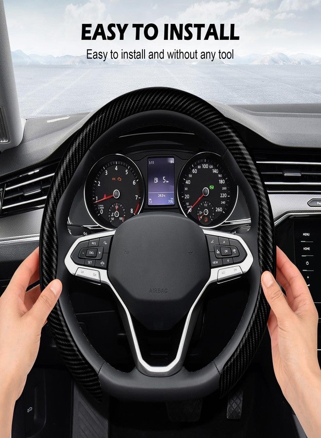 frani Leather Steering Wheel Cover, Universal 15 Inch Premium Non-Slip Steering Wheel Cover Black Carbon Fiber Texture - Image 4