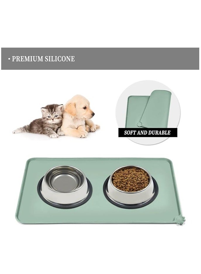 MahMir Feeding Mat, For Cat and Dogs Silicone Bowl Mat, Feeding Mat, Waterproof Dog Cat Mat Pet Placemat Premium Silicone FDA Grade Non-stick Non Slip Anti Spill Easy Clean  ( Green )  - Image 1