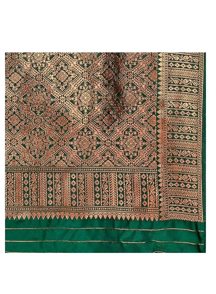 مملكة الإكسسوارات ساري حرير زاري نحاسي جاكار باناراسي نسائي مع قطعة بلوزة غير مخيطة (مقاس حر)  - Image 4
