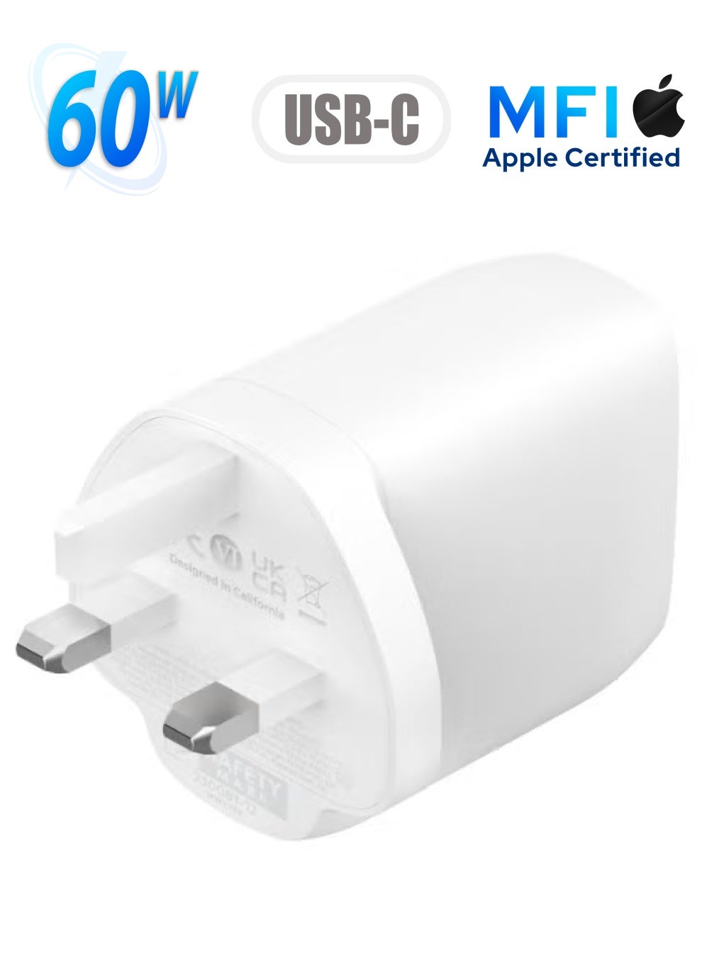 MFi Certified BoostCharge 60W Dual USB-C Plug With Pps - Phone Charger For iPhone 15, iPad, Samsung Galaxy, Google Pixel, Macbook - USB-C To Lightning Cable And USB-C To USB-C Compatible White