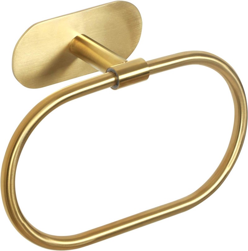 HouseAid Self Adhesive Towel Ring for Bathroom, Stainless Steel Adhesive Hand Towel Holder, No Drilling Modern Hand Towel Hanger, Brushed Gold - Image 1