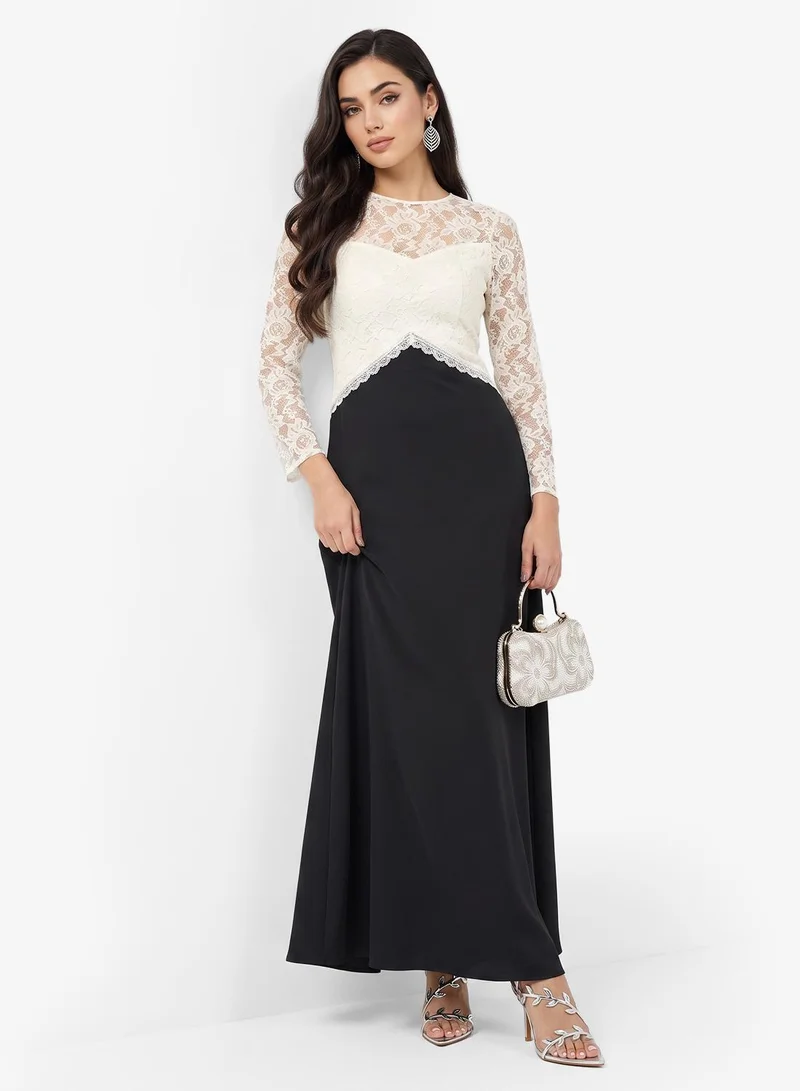 Khizana  Colorblock Dress With Lace Bodice for Women | Best Price UAE