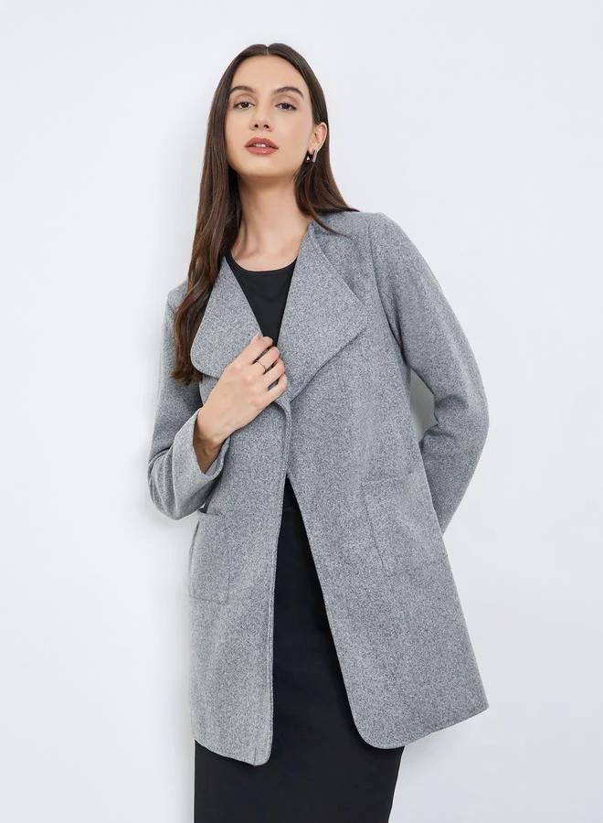 تايك تو معطف ميدي رمادي بحافة مفتوحة