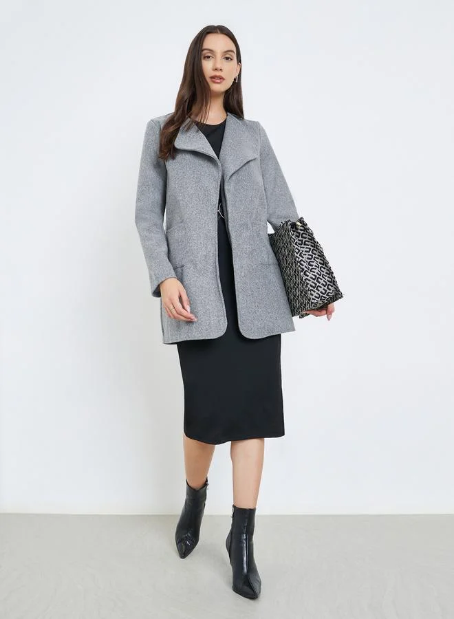 تايك تو معطف ميدي رمادي بحافة مفتوحة