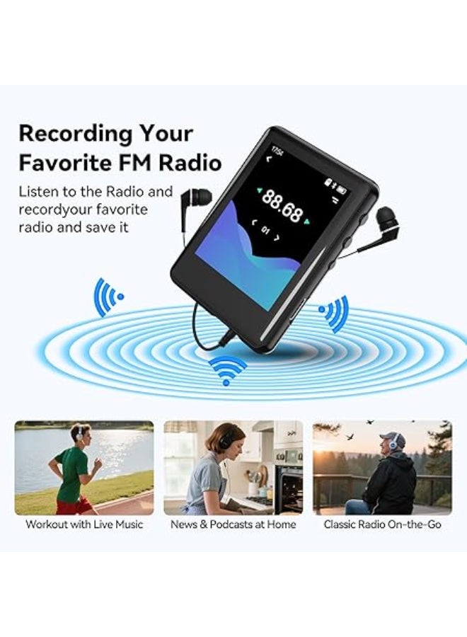 Colorcool MP3 Player with Bluetooth 5.4, Touch Screen Music Player with Speaker, FM Radio, Voice Recording, Supports 512GB SD Card and Includes Earphones for Portable Use During Running and Sports - Image 4