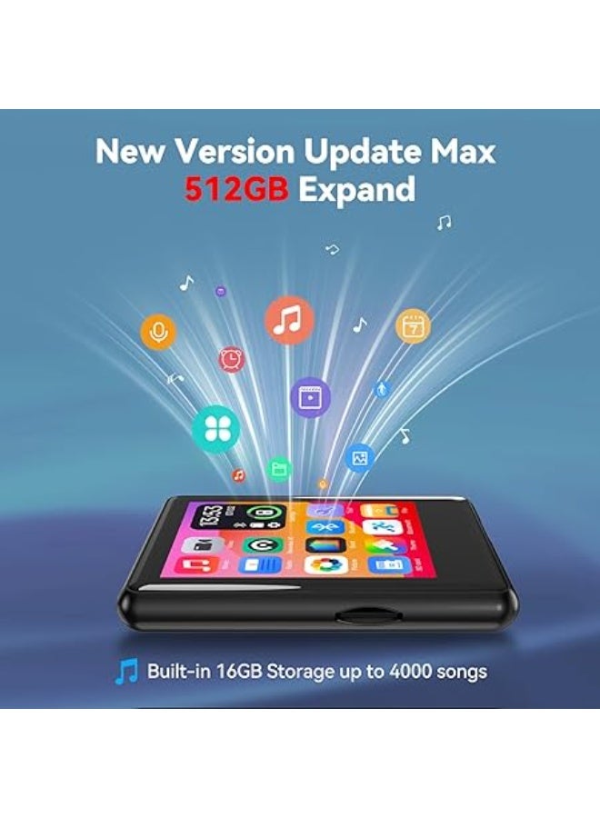 Colorcool MP3 Player with Bluetooth 5.4, Touch Screen Music Player with Speaker, FM Radio, Voice Recording, Supports 512GB SD Card and Includes Earphones for Portable Use During Running and Sports - Image 3