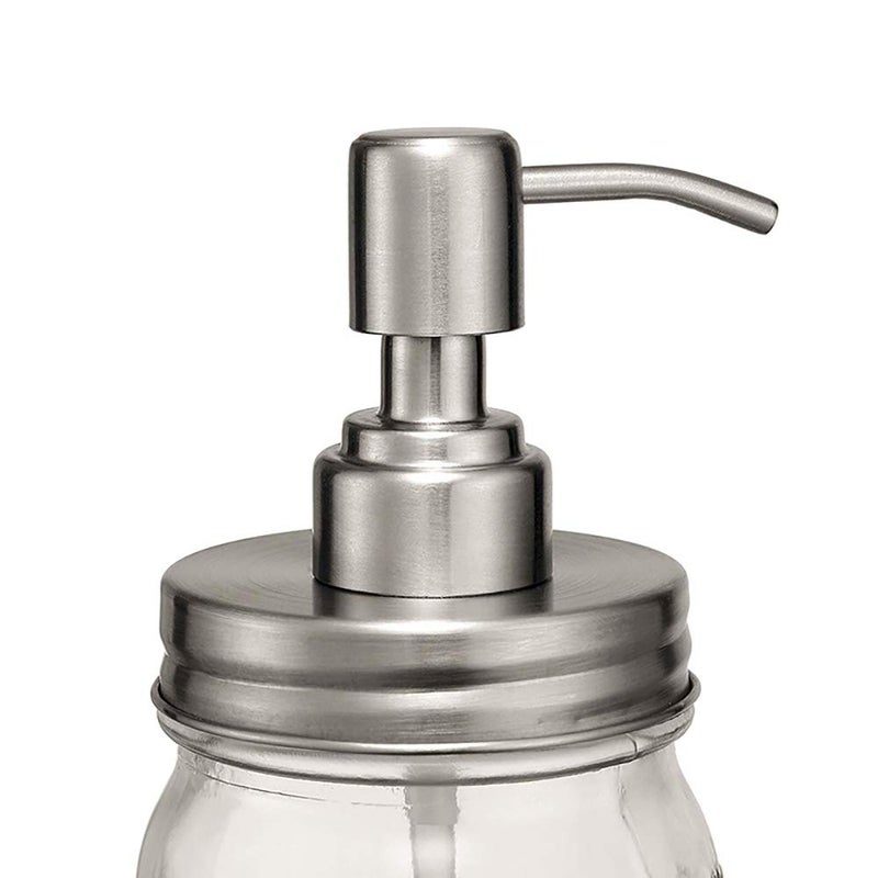 Watsango 2 Pack Mason Jar Soap Dispenser Lids with Pumps, Rustproof Stainless Steel Lotion Dispenser Lids Replacement for 16 oz Regular Mouth Mason Jar Decor, 2 Brushes Included Silver - Image 4