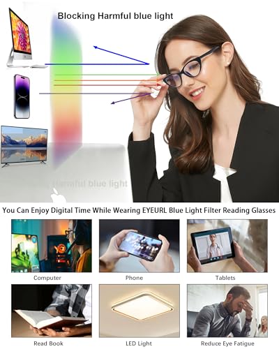EYEURL Cat Eye Reading Glasses for Women - 2 Pack Blue Light Blocking Computer Readers 0.75 Spring Hinge Anti Glare/UV Ray Eyeglasses - Image 5