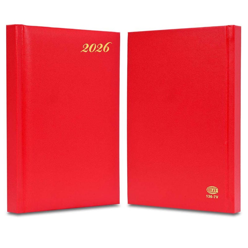 FIS مفكرة FIS الدولية 2026 A5، 148x210 مم، غلاف صلب من مواد الفينيل، تنسيق يوم واحد في الصفحة، 7 لغات متعددة، ورق أبيض 60 جرام، غلاف أحمر - FSDI136-7V26RE - Image 2