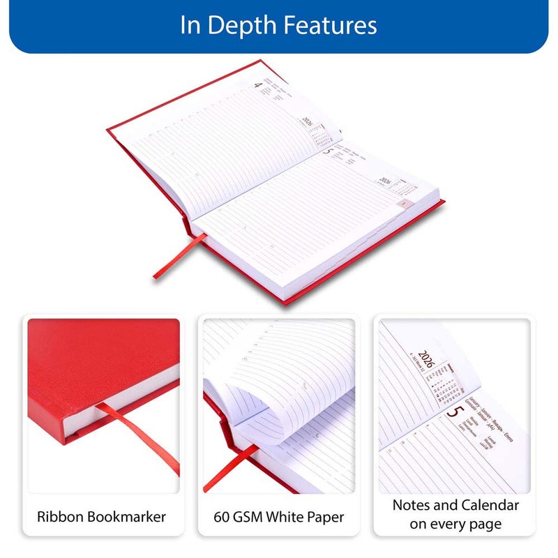 FIS مفكرة FIS الدولية 2026 A5، 148x210 مم، غلاف صلب من مواد الفينيل، تنسيق يوم واحد في الصفحة، 7 لغات متعددة، ورق أبيض 60 جرام، غلاف أحمر - FSDI136-7V26RE - Image 5