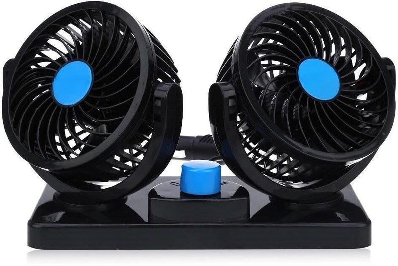 Care4 مروحة مزدوجة الرأس بسرعتين 360 درجة مع كابل USB للسيارة والشاحنة 12V باللون الأسود - Image 1