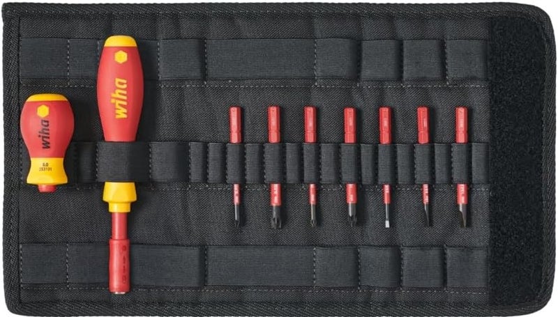 Wiha Screwdriver and Bit Set slimVario (41233) 10 Pieces in Folding Bag VDE Electrician with Handle, Slotted, Phillips, PlusMinus - Image 1