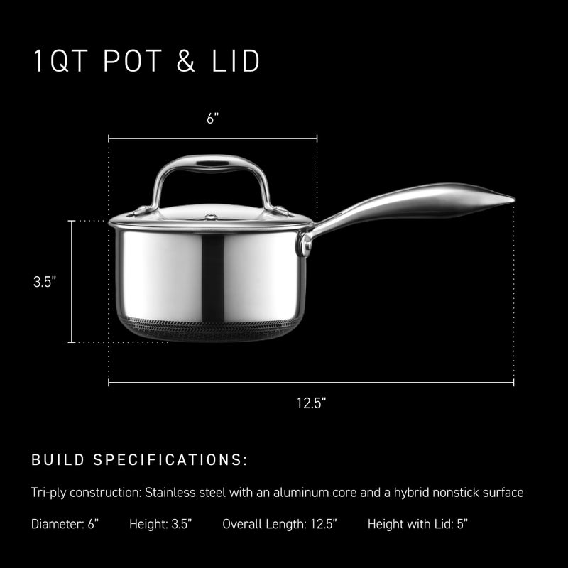HexClad Hybrid Nonstick 1-Quart Saucepan with Tempered Glass Lid, Stay-Cool Handle, Dishwasher-Friendly, Oven-Safe Up to 900Â°F, Induction Ready, Compatible with All Cooktops - Image 3