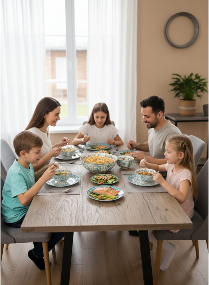 داني هوم طقم عشاء زهري من السيراميك الأزرق، 24 قطعة، 103-SF14-24T - Image 3