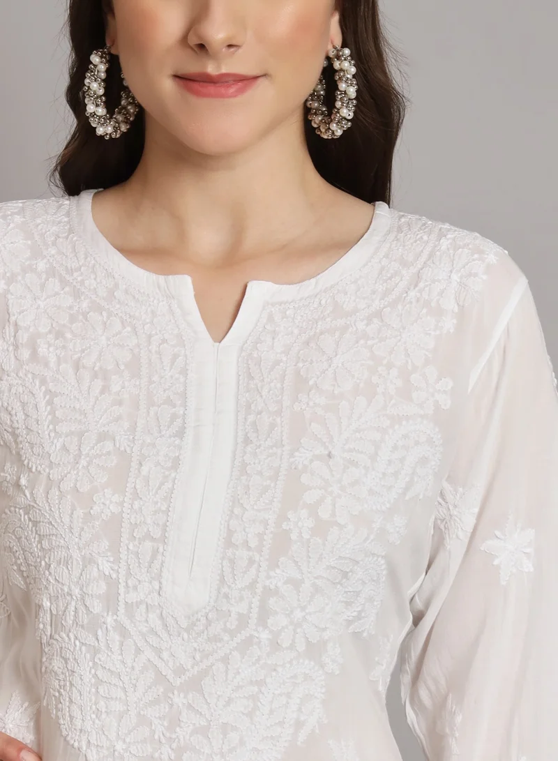 Alaya Women Hand Embroidered Lucknowi Chikankari White Modal Kurta Set