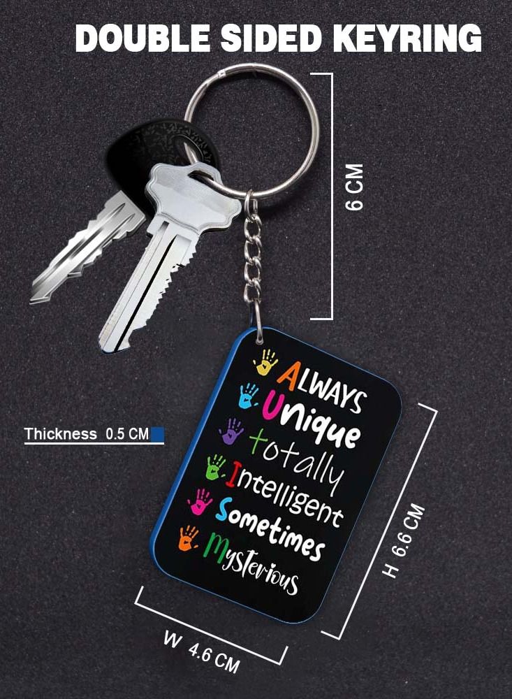 Service Zone Keychain Small Gift To Love One Rectangle Shape With Double Side Print Always Unique Totally Intelligent Sometimes Mysterious 