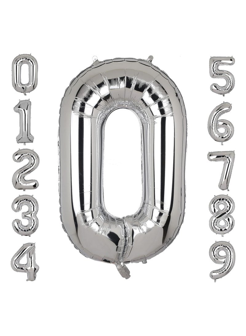 Goldedge Number 0, 32 Inch Number Balloons Foil Silver - Glamorous Party Decorations for Birthdays, Anniversaries, and Special Events - Image 1