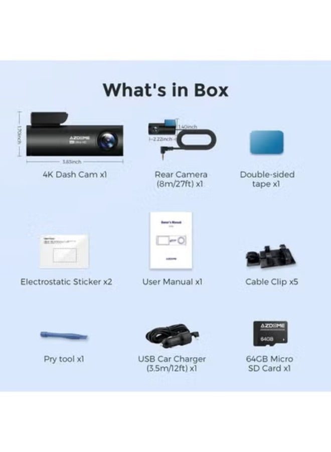 كاميرا سيارة M300S 4K+1080P مع كاميرا خلفية وGPS وWiFi ورؤية ليلية (مع 64GB مجاناً) - Image 2