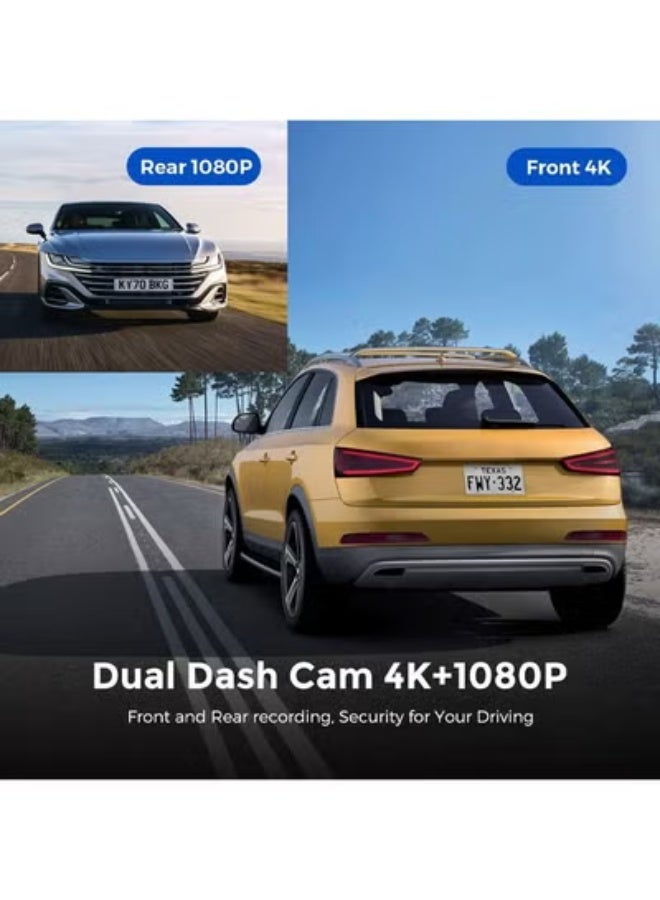كاميرا سيارة M300S 4K+1080P مع كاميرا خلفية وGPS وWiFi ورؤية ليلية (مع 64GB مجاناً) - Image 4