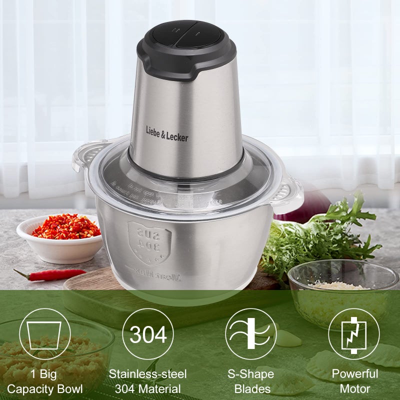 Liebe&Lecker Food Processor, Meat Grinder with 1 Bowl 8 Cup, Electric Food Chopper with 4 Large Sharp Blades for Meat, Fruits, Vegetables, Baby Food, Nuts, 2 Speed - Image 3