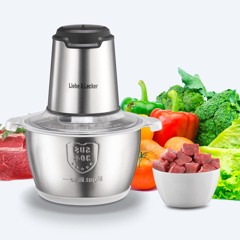 Liebe&Lecker Food Processor, Meat Grinder with 1 Bowl 8 Cup, Electric Food Chopper with 4 Large Sharp Blades for Meat, Fruits, Vegetables, Baby Food, Nuts, 2 Speed - Image 1