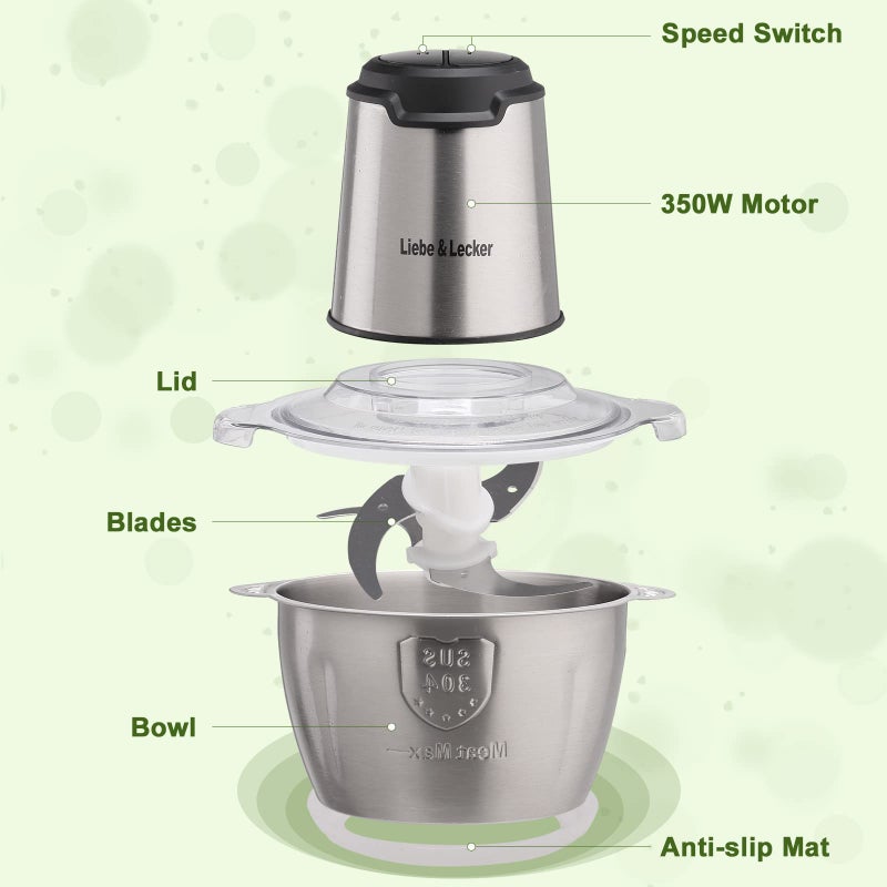 Liebe&Lecker Food Processor, Meat Grinder with 1 Bowl 8 Cup, Electric Food Chopper with 4 Large Sharp Blades for Meat, Fruits, Vegetables, Baby Food, Nuts, 2 Speed - Image 4