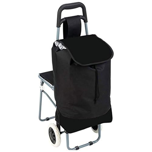 Inditradition Aluminum Shopping Trolley Bag with Wheels and in-Built Sitting Stool | 90x45x33.5 cm (30 Liter Bag) - Black - Image 2