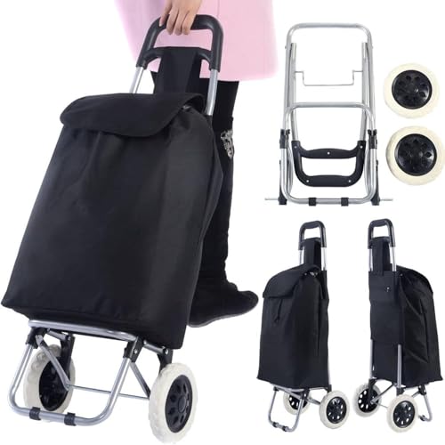 Inditradition Aluminum Shopping Trolley Bag with Wheels and in-Built Sitting Stool | 90x45x33.5 cm (30 Liter Bag) - Black - Image 3